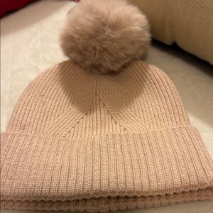 Vince Camuto Blush Ribbed Beanie with Pom Pom